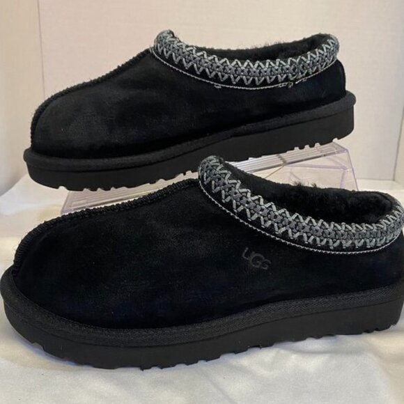 UGG Tasman Suede Shearling Lined Slip-On Slippers Black Cozy Braid Trim Women 7 - Picture 5 of 14